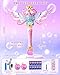 Uregoio Princess Bubble Wands Machine for Kids with Rotating Design, Outdoor Bubble Maker Toys for Kids Ages 4-8, Rechargeable Light Up & Music Fairy Wands, Party Birthday for 3+ Year Old Girls(Pink)