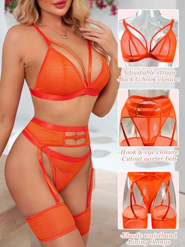 Image of popiv Women's Sexy Lingerie Set with Garter Belt Matching Bra and Panty Lingeries Sets 4 Piece
