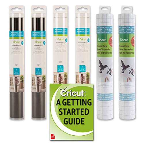 Cricut Premium Permanent Double Black and White Vinyl Rolls with Transfer Tape Bundle - Water Resistant and Weatherproof Adhesive Vinyl Set, Cutting Machine Materials, Crafting Vinyl for DIY Decals