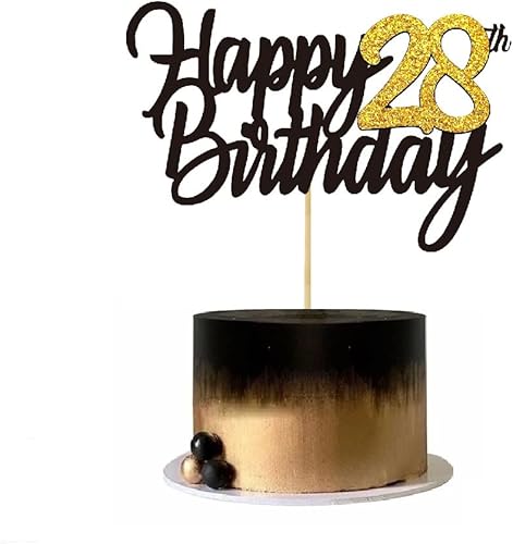 Miniatura 3 de Decoración para tarta de cumpleaños de 28 años con purpurina para 28 años, decoraciones doradas para tartas de cumpleaños de 28 años, suministros de