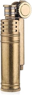 Retro Vintage Pure Copper Kerosene Lighter, Classic Nostalgic Windproof Pipe Lighter, Antique Grinding Wheel Lighter, Mini Portable Lighter (Color : Gold)