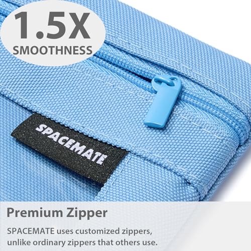 Image of SPACEMATE 2 Pack Pencil Pouch for 3 Ring Binder, Clear 3-Hole Zipper Case | Metal Grommets, School Supplies Organizer for Girls, Boys & Kids, Preppy Aesthetic Style, 1 Pack, Cornflower Blue
