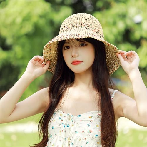 Image of Kraptick Headwear Hats - Lightweight Crocheted Straw Hat for Women, Foldable Summer Beach Hat with UV Protection & Stylish Travel Cap with Wide Brim