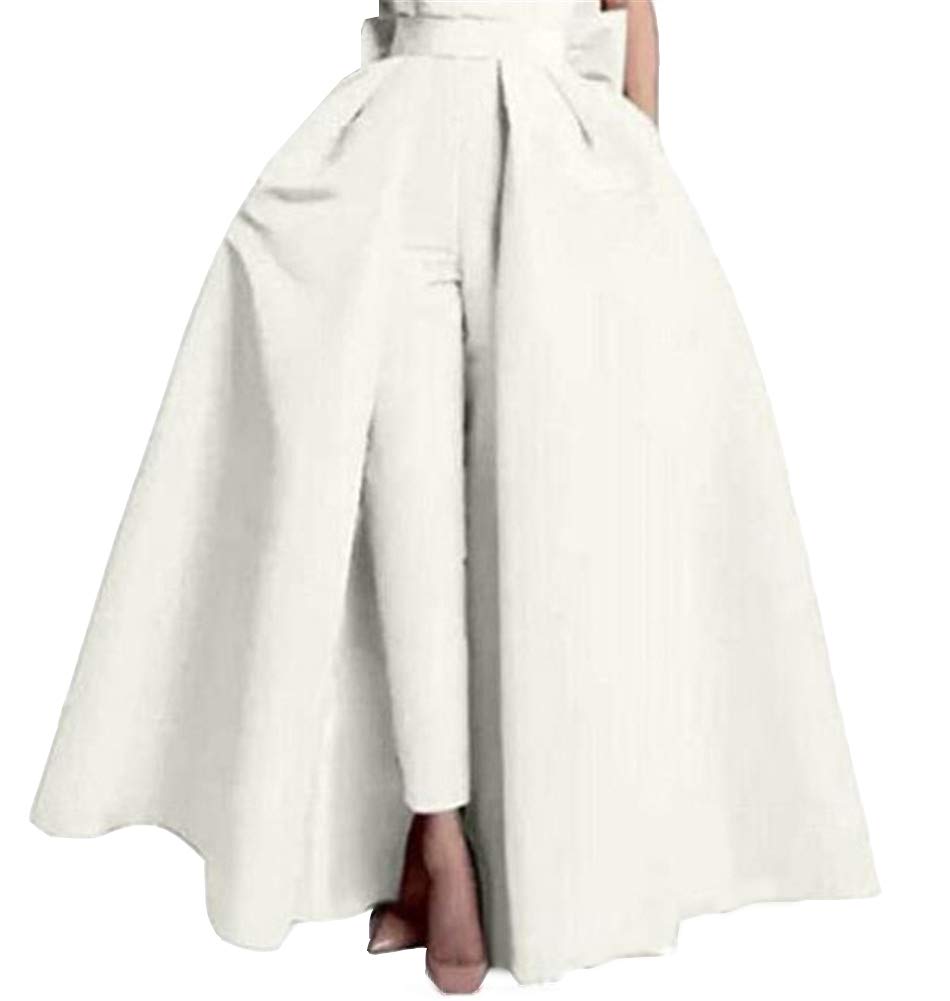 Women's Satin Detachable Train Skirt Prom Party Foor Length Evening Party Skirts with Bowknot