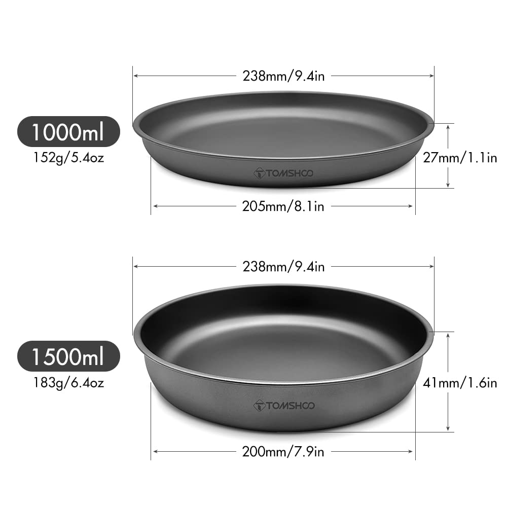 HUIOP Titanium pan, 1000ML/1500ML Lightweight Titanium Frying Pan Dinner Fruit Plate Pan Food Container for Outdoor Camping Hiking Backpacking Picnic BBQ