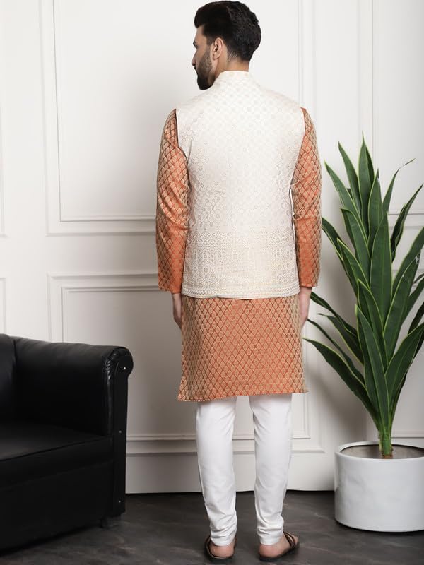 Image of SOJANYA (Since 1958 Men's Jacquard Silk Kurta and Pyjama with Nehru Jacket