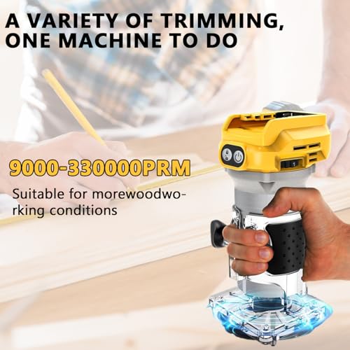 Cordless Power Router Compatible with Dewalt 20V Battery, 1300W Brushless Handheld Palm Routers Wood Trimmer with 6 Speed, Guide Wheel, Straight Guide, 15 Milling Bits and 2 Spanners(No Battery) 2 Cordless Power Router Compatible with Dewalt 20V Battery, 1300W Brushless Handheld Palm Routers Wood Trimmer with 6 Speed, Guide Wheel, Straight Guide, 15 Milling Bits and 2 Spanners(No Battery) - Image 2