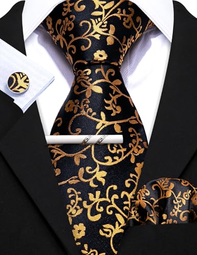 Image of Barry.Wang Mens 6 PCS Ties Silk Striped Paisley Check Necktie Silky Woven Wedding Business Party Ties