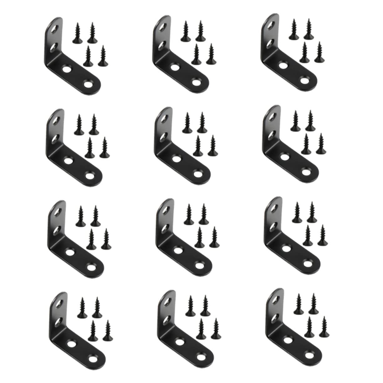OUNONA Stainless Steel Corner Brace 12pcs Black Straight Handrail Bracket L-Shaped Angle Brace for Furniture Install 48pcs Screws