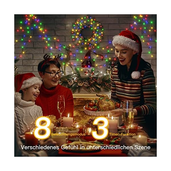 Ollny lichterkette außen 50m - 500 LED lichterkette weihnachtsbaum mit Fernbedienung Timer, IP44 Lichterkette mit Memory… – Bild 3