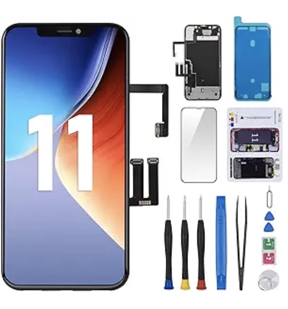 Per iPhone 11 Schermo di Ricambio 6.1 pollice con Altoparlante Orecchio e Sensore Kit Assemblaggio Completo, 3D Touch LCD Display Digitizer Strumenti di Fissaggio