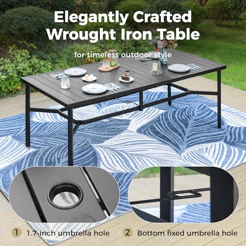 Image of MIXPATIO 9 Pieces Outdoor Dining Set for 8, Patio Dining Set Wicker Rattan Chairs with 3.1 inch Cushion and Rectangular Table with Umbrella Hole, Wicker Patio Table and Chairs for Backyard Porch