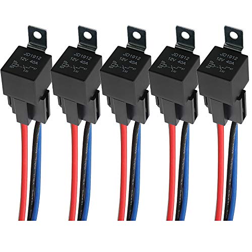 QitinDasen 5Pcs Professionnel 4 Broches Relais Voiture, 12V 40A SPST Relais Auto avec Faisceau de Câble Coloré, pour Voiture Camion Moto Bateau (Noir) Cover