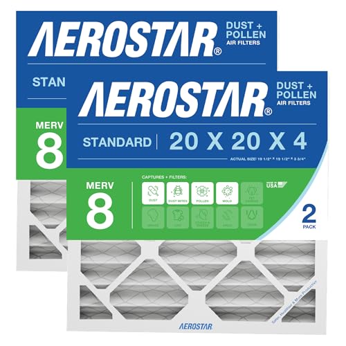 Aerostar 20x20x4 MERV 8 Air Filter 2 Pack HVAC Pleated A/C Furnace Filters Electrostatic MPR 600 & FPR 5 Made in USA