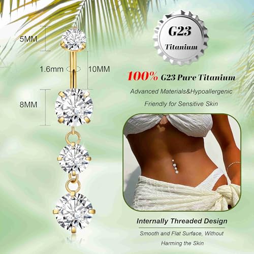 G23 Titanium Dangle Belly Button Rings for Women Dangling Navel Rings CZ Belly Rings Curved Barbell Internally Threaded Belly Piercing Jewelry2