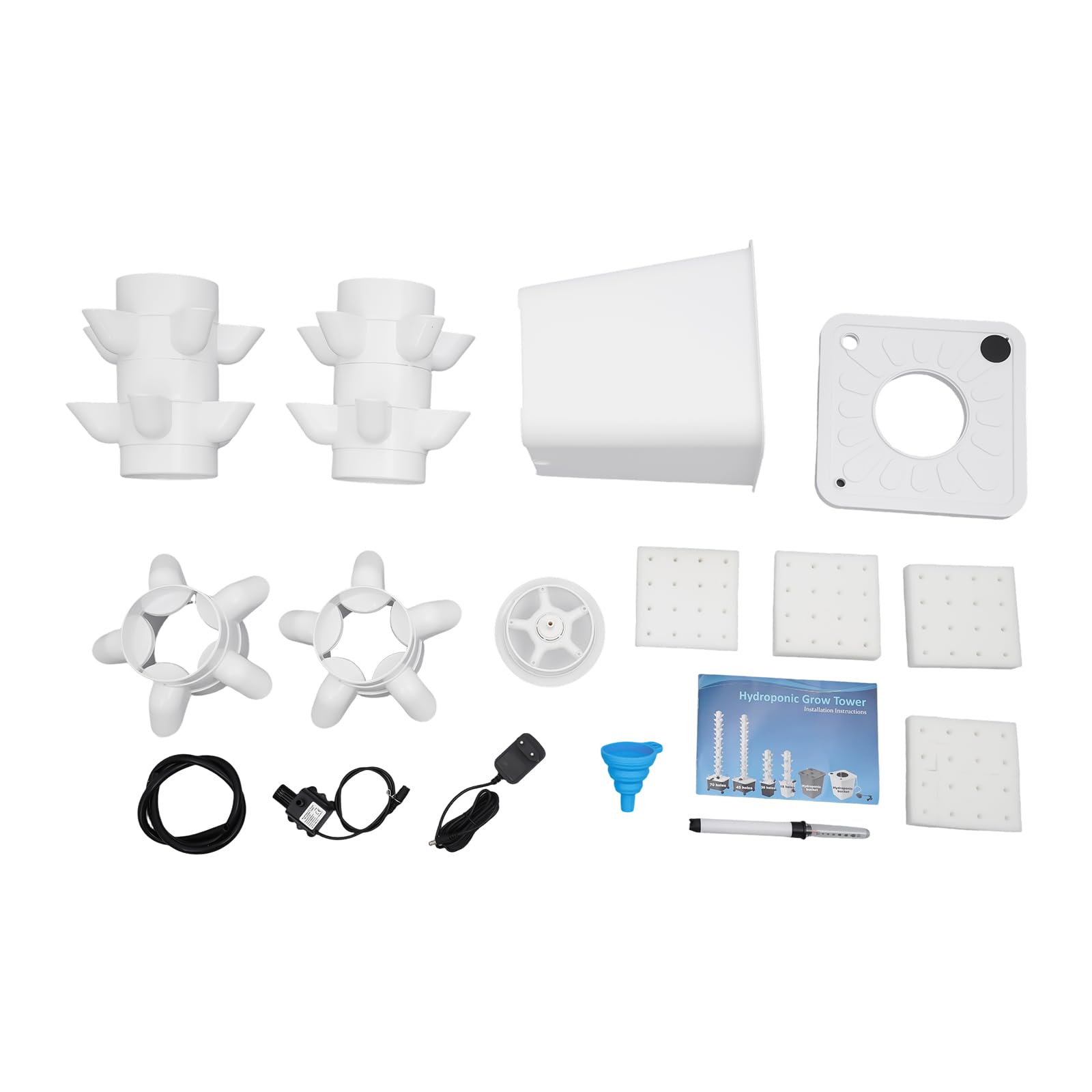 30 Löcher Hydroponic Tower, 6 Etagen Tower Growing System Kit, Hydroponisches Anbausystem mit Hydratationspumpe und Skala-Anweisungen, Garten Hydroponischer Turm mit 10L Wassertank für Obst/Gemüse