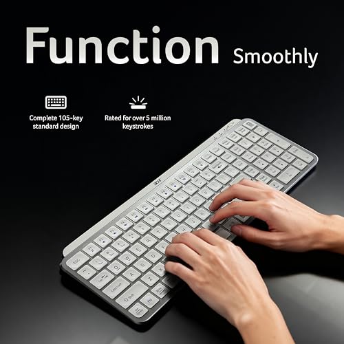 Image of Acer KeyPro X105 Wireless Keyboard I Dual Mode 2.4GHz USB + BT 5.0 I 105 Keys Full Size Keyboard I Rechargeable 400mAh Battery I USB-C Charging I 64H Use I Windows Mac Android Compatible I Silver