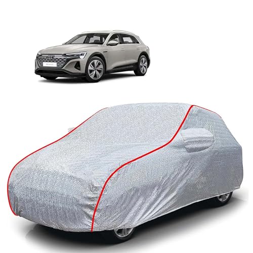 Image of Sulfar 100% Waterproof Car Body Cover Compatible with Mirror for Audi Q8 (Triple Stitched, Full Bottom Elastic, Magic Silver with Red Piping)