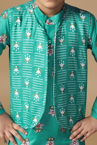 Image of Fashion Dream Boy's Cotton Blend Printed Kurta Pyjama And Jacket Set|Kurta And Payjama Set