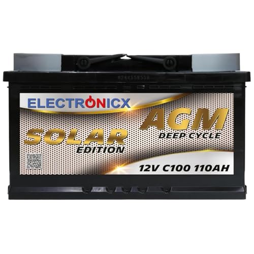 AGM Solarbatterie 12V 110Ah – Wartungsfreier Akku für Wohnwagen, Wohnmobil, Mover, Boot & Off-Grid Solarsysteme – Versorgungsbatterie Deep Cycle Solar Edition