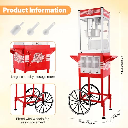 Image of 12oz popcorn machine,candy dispenser popcorn maker,suitable for family gatherings & parties.-Red