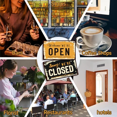 Open Closed Signs for Business, 10x5.9 Waterproof Double Sided PVC Come In or Closed Hanging Sign, Business Open and Closed Hours Flip Sign for Stores Restaurants Bars Shops Door Window