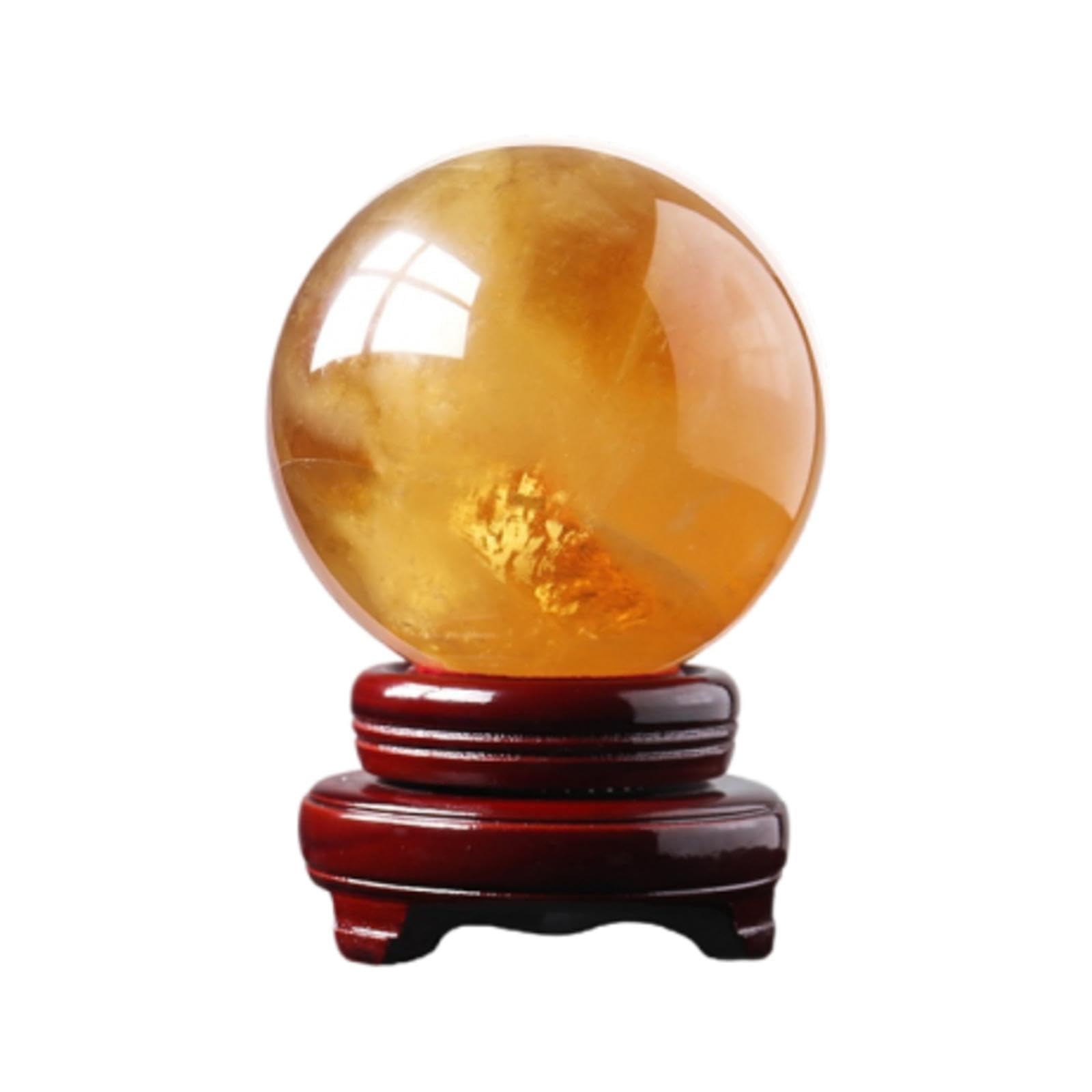 ICXLPMC Yellow Crystal Ball Calcite Iceland Spar Polished Home Entrance Office Decoration Fortune Ornaments,14cm
