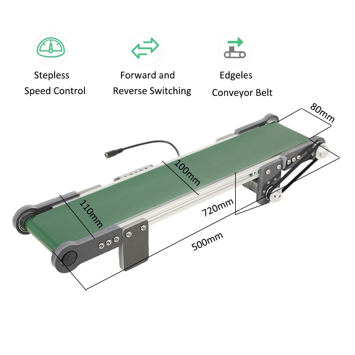Mini Máquina Expendedora Transportadora 500x100mm, Pista de Banda Automática con Velocidad Ajustable 1.8-7.6cm/s