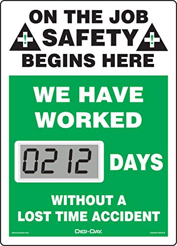 AccuformNMC Mini Digi-Day Battery Powered Electronic Safety Scoreboard SCL212, Tracks Days Without A Lost Time Accident, 14”L x 10”W x 1”D, Bright LCD Display, Made in USA