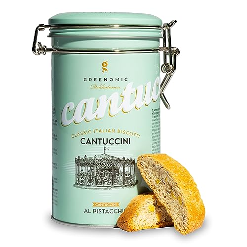 Greenomic - Cantuccini italiens à la pistache - 180g - emballés dans une boîte cadeau décorative - biscuits italiens originaux pour accompagner le café ou le thé