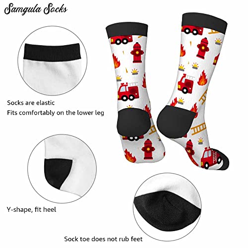 Image of Fire Truck Crew Socks for Woman Size 6-8 Alarm Ladder Fire Equipment Girls Socks