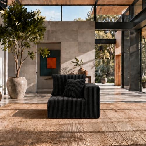 Image of Maywish Single Modular Sofa Chair, Corduroy Boneless Couch, Armchair, Black