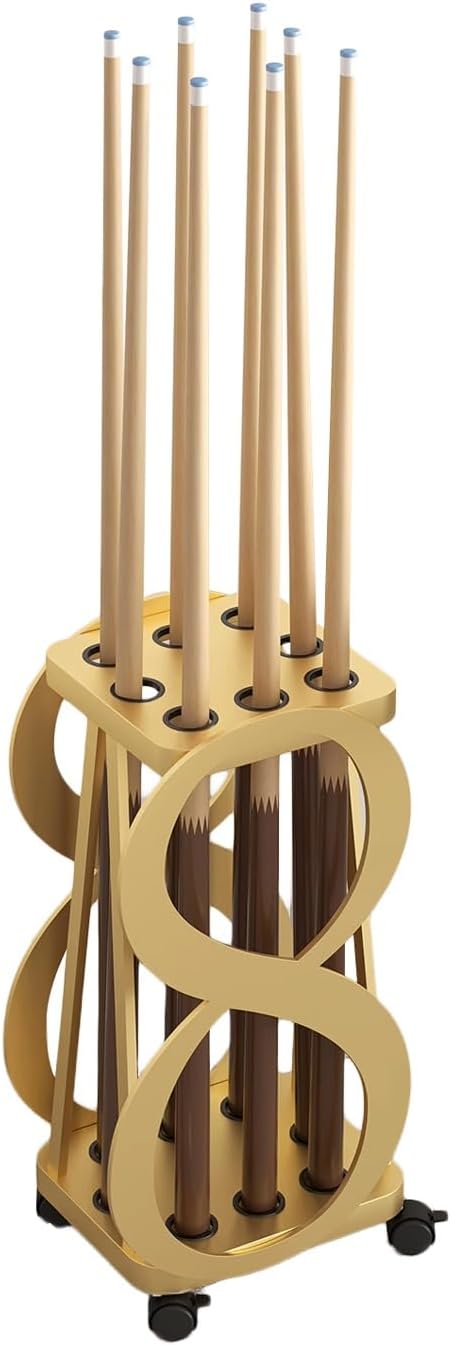 Display Floor Pool Cue Storage Holder,Billiards Stick with Brake Wheels,Billiard Racks for 8 Sticks,Figure-8 Design(Gold)