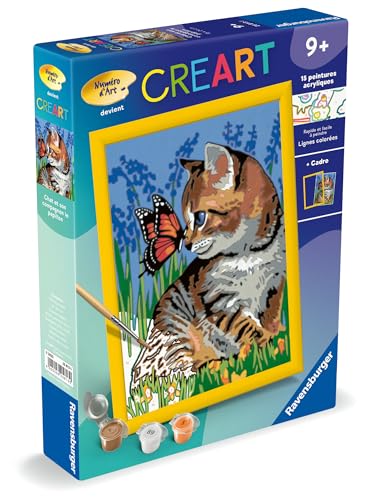 Ravensburger - CreArt Kids 18x24 cm - Numéro d'art - Chat et Son Compagnon Le Papillon - Kit de Peinture par numéros - Dès 9 Ans - 25813