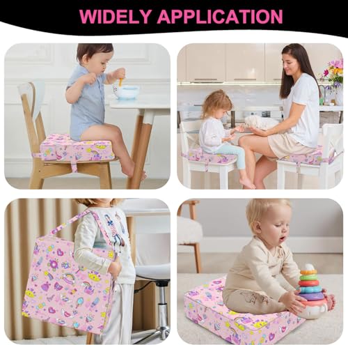 Image of Toddler Booster Seat for Dining Table, KIDUN 4 inch Heightening Cushion for Kids Chair, Adjustable, Heightening Booster Seat Pad for Boy /Girl, Toddler Booster Cushion (Buckle /Pink)