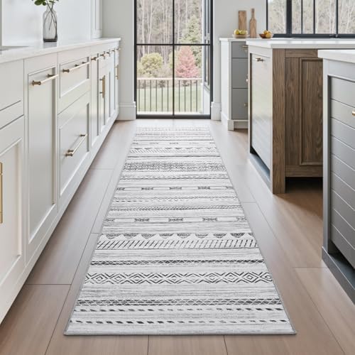 2x10 Runner Rug Machine Washable Non Slip Area Rug Distressed Neutral Moroccan Boho Rug Ultra Soft Floor Runners for Hallways for Entryway Laundry Room Kitchen, Black