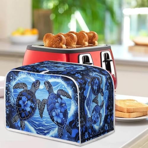 Image of Talayituse Turtle Hibiscus Print 2 Slice Toaster Covers Dust Protection Bread Maker Covers Toaster Oven Cloth Cover Kitchen Accessories Washable Appliance Cover with Handle