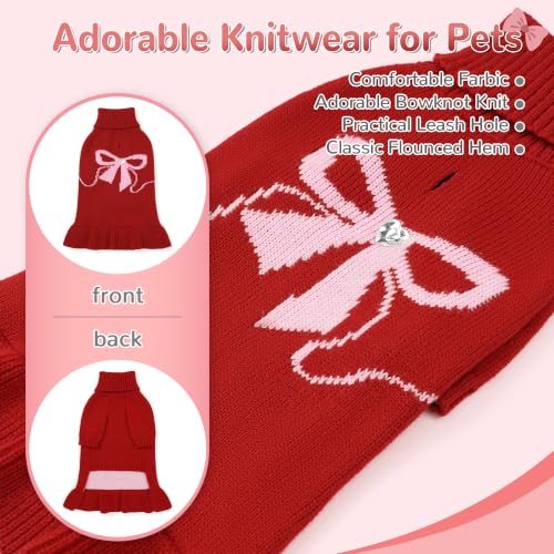Image of YUDODO Bowknot Dog Sweater Dress for Small Dogs Girl, Stretchy Pet Clothes