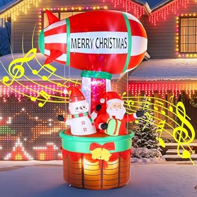 10FT Christmas Inflatables Santa Claus Outdoor Decorations, Christmas Blow Ups Airship Snowman, Inflatable Yard Decor with Built-in LED Lights for Xmas Garden Lawn Party