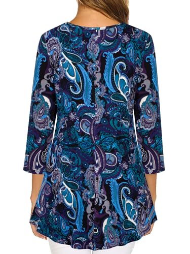 Image of Nandashe Womens 3 /4 Sleeves Floral Tunic Shirts Summer Casual Dressy Blouse Tops