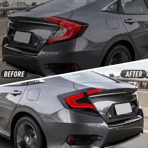 Image of letsdate Rear Replacement Tail Lights Compatible For 10th Gen Civic 2016-2021 Sedan with Breathing Animation DRL w /Amber Sequential Turn Signal, Starry Smoked