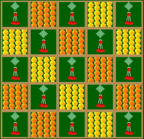Image of varalakshmi Pooja Decorations Cloth | Pooja Decoration backdrops orangle & Yellow Flowers Backdrop| Backdrop Cloth for Decoration Pooja 5x5 feet
