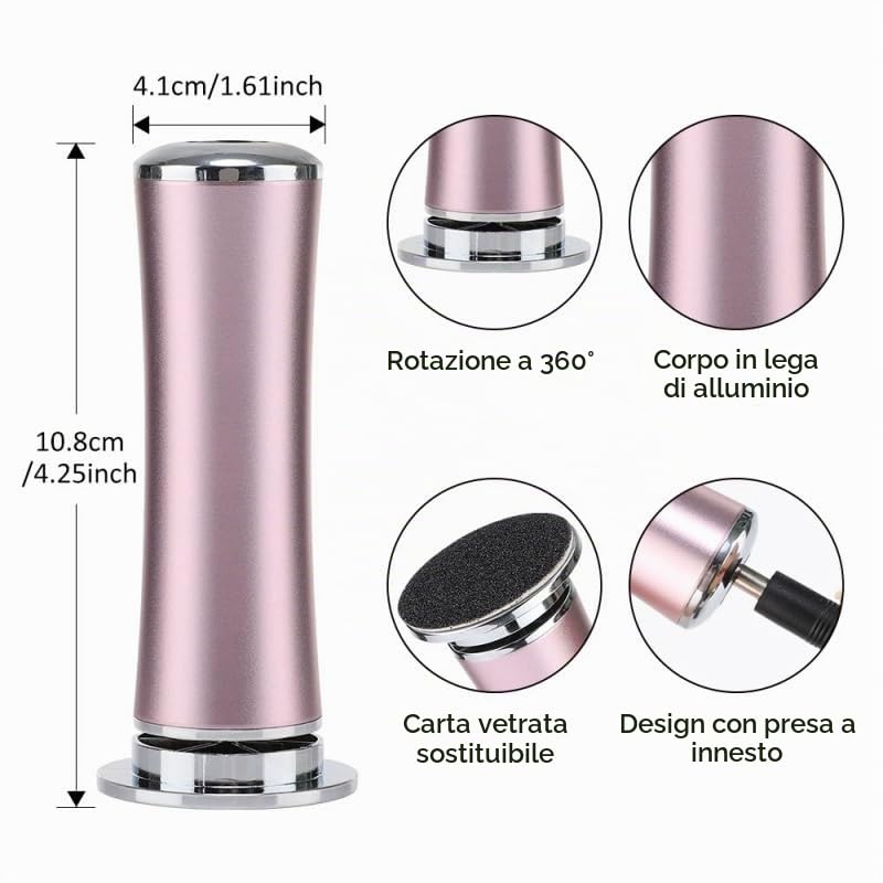 KLYNE Beauty Lima Elettrica Piedi Professionale con 60 Dischetti Sostituibili, Rotazione 360°, Attrezzi per Cura dei Piedi