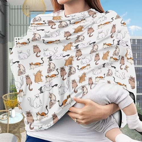 Image of Cute Cat Multi-Use Car Seat Canopy Cover Dust Cover Reusable Soft Infant Stroller Cover Lightweight Breastfeeding Shawl Wind-Protected Stroller Canopy Covers