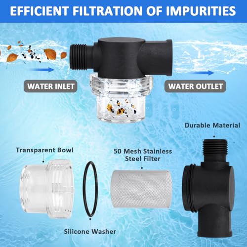 Image of 2pcs Replacement WFCO or Shurflo 255-313 Water Pump Strainer Filter, RV Water Pump Strainer Filter 1 /2 inch Twist-On Pipe Strainer for RV Plumbing, Camper Water Pump, Shower, Sprayer Pump Strainer