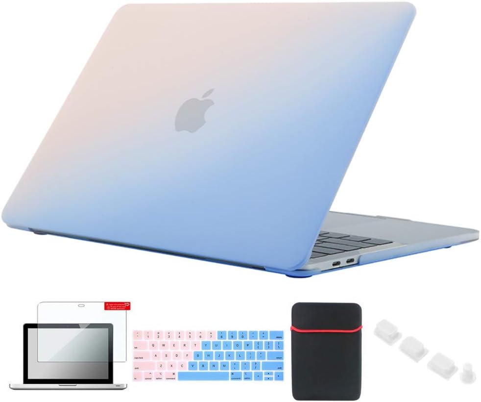Se7enline Compatible with MacBook Pro with Touch Bar Case Matte Hard Cover for Mac Pro 15" A1707/A1990 2016/2018/2018/2019&Sleeve&Keyboard Skin&Screen Protector&Dust Plug, Serenity Blue&Rose Quartz