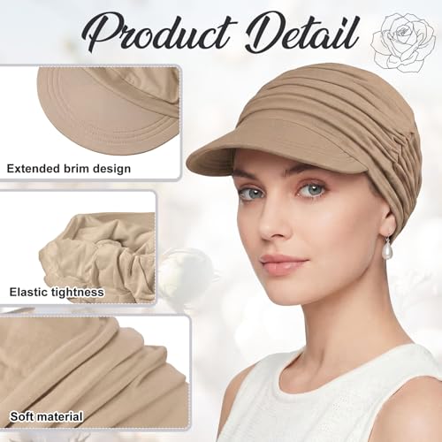 Image of 6 Pcs Chemo Cancer Hat for Women Breathable Bamboo Newsboy Baseball Cap Soft Headwear for Cancer Patient Hair Loss