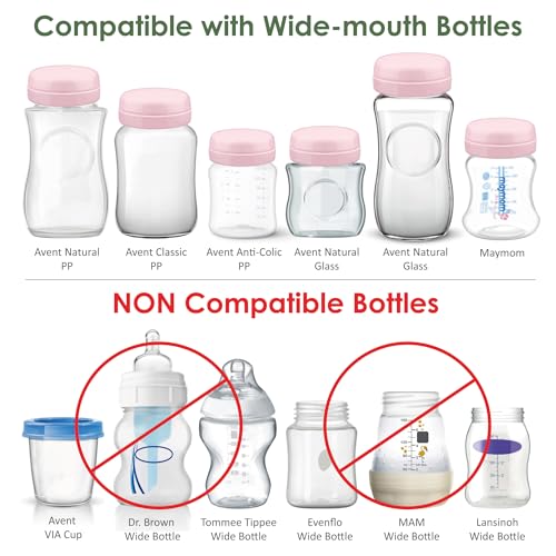 Image of Maymom Solid Lids Aka Travel Caps w /Sealing Ring Compatible with Avent Bottle; Cap Replace Avent Natural Bottle Screw Ring n Sealing Disc; Fit Avent Anti-colic Polypropylene, Glass Bottle, Avent Pink