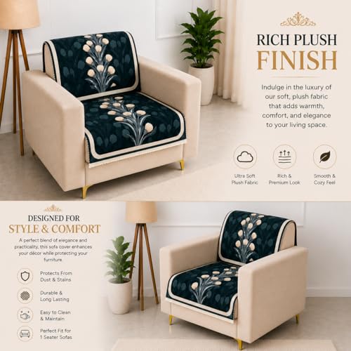 Image of Homerz Premium 'Luxe Series' Sofa Cover | Holland Velvet Fabric | Smooth Finish | Anti-Slip Fleece Backing Couch Protector (Terrace Vein, 1 Seater, Seat Cover with Backrest)