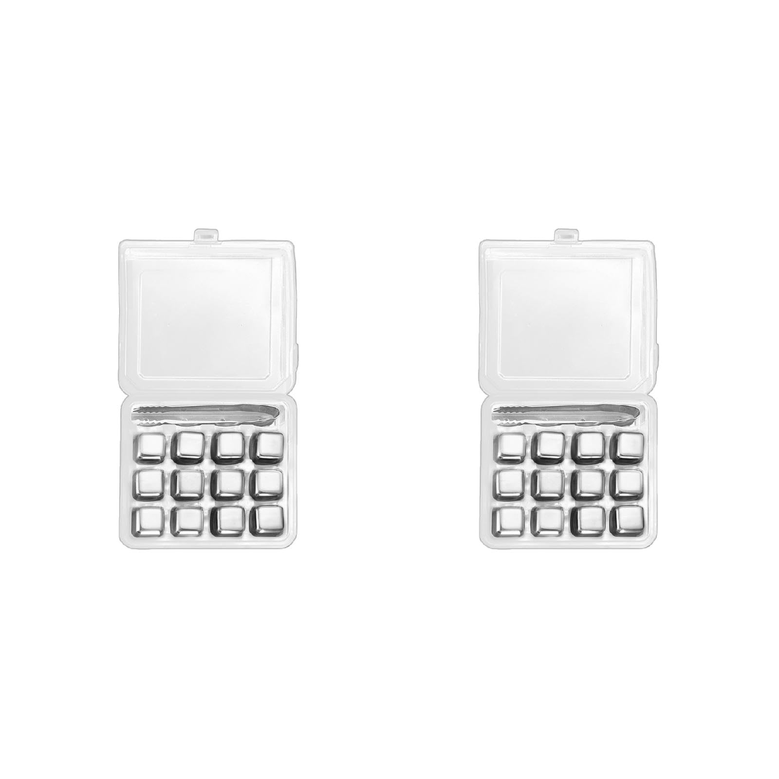 12 cubos de hielo con pinzas, accesorios de metal, textura de acero inoxidable 304, adecuados para beber, cubos de metal con pinzas